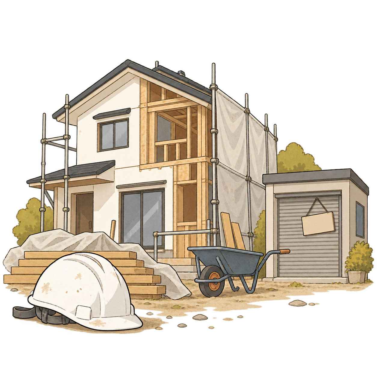 工事中の倒産・廃業リスクを表すイラスト