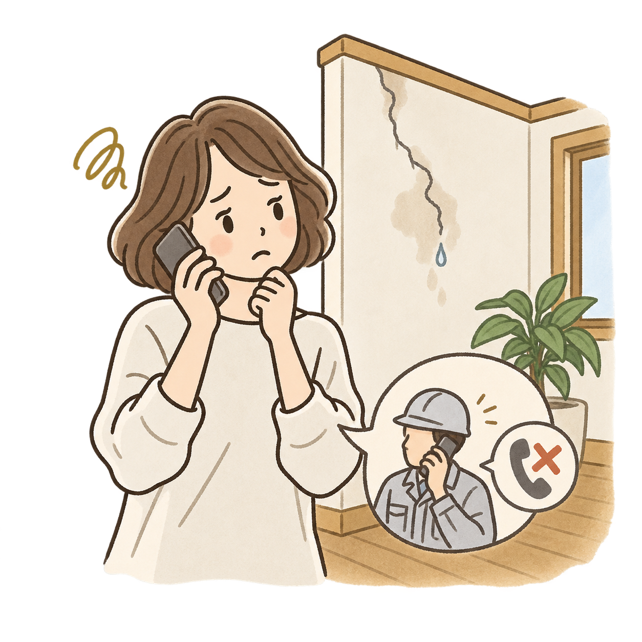工事完了後の不具合対応を表すイラスト