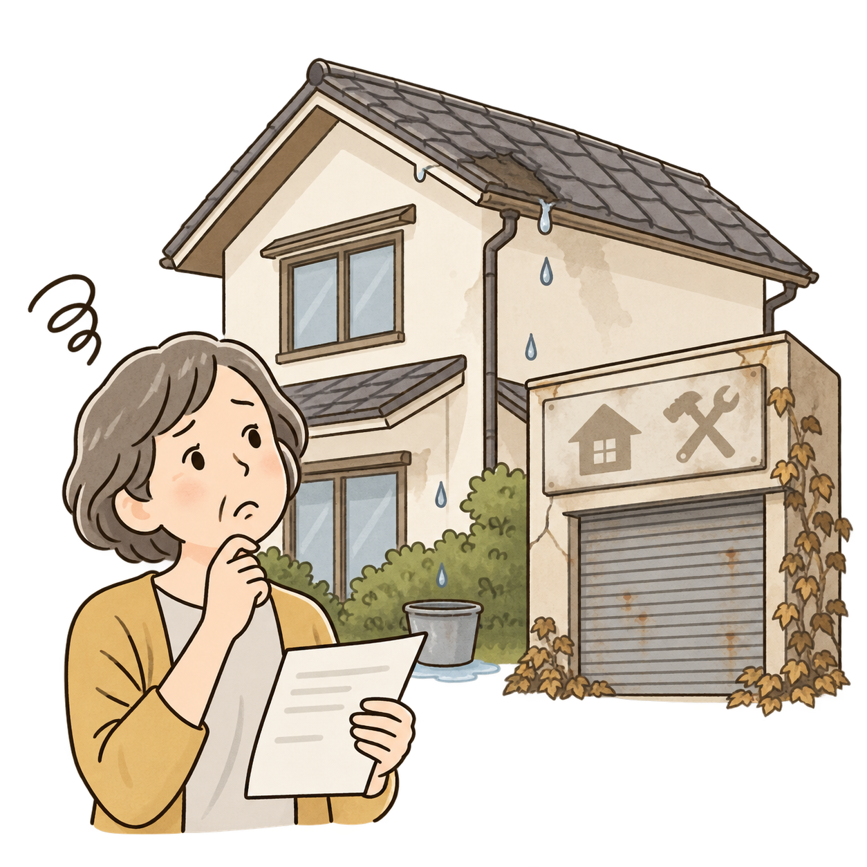 数年後の不具合と廃業リスクを表すイラスト